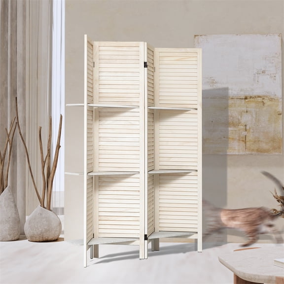 Furvclv Room Divider, Folding Privacy Screens With Shelves, 4 Panel Portable Separating Room Divider, Partitions Freestanding Wall Dividers For Bedroom Classroom Dressing Studio