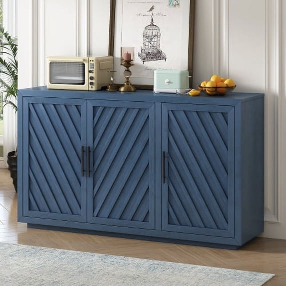 Furvclv Sideboard Buffet Cabinet, Kitchen Pantry Storage Cabinet With Iron Alloy Black Linear Handle, Solid Wood Frame, Adjustable Height Shelf, Media Console For Dining Room