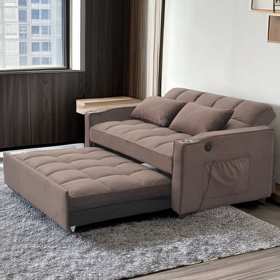 Furvclv Sleeper Chair Bed 4-in-1 Convertible Chair Bed Ottoman Pull Out Sofa Bed W/Adjustable Backrest Tufted Fabric Chaise Lounge Sofa Bed Couch For Small Space W/Side Pockets
