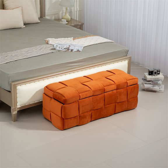 Furvclv Storage Ottoman Bench, Tufted Upholstered Storage Bench With Safety Hinge, End Of Bed Bench, Entryway Padded Footstool For Living Room Bedroom