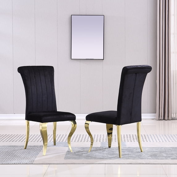 Furvclv Tufted Dining Room Chairs Set Of 2, Upholstered Accent Dinner Chairs With Stainless Steel Legs, Modern Velvet Armless Chairs With Stripe Backrest For Living Room 