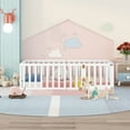 thumbnail image 1 of Furvclv Twin Size Wood Floor Bed Frame With Full-Length Guardrail And Door, Versatile Open-Row Design Baby Play House, Easy To Assemble, No Mattress, Bedroom Furniture, 1 of 9