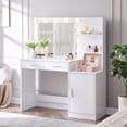 thumbnail image 1 of Furvclv Vanity Desk And Stool Set, With Mirror & 11pcs LED Light Bulbs Makeup Vanity Table With 2 Open Shelves, 2 Drawers, 1 Makeup Stool For Bedroom Living Room, 1 of 6