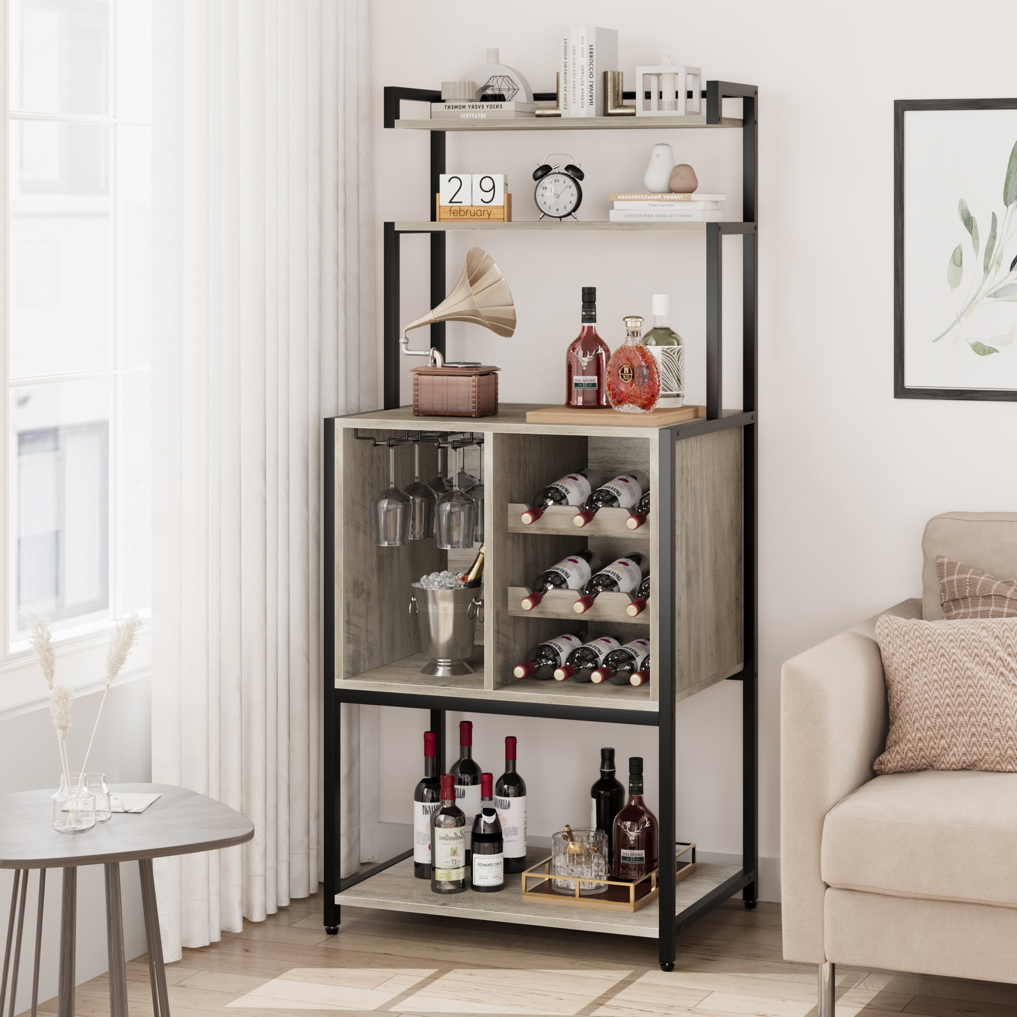 Furvclv Wine Bar Cabinet, Freestanding Wine Cabinet with Glass Rack and ...