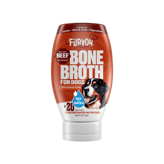 Furvor Beef Bone Broth for Dogs Collagen Protein Supplement for Digestion, Mobility, Immune System, Dog Food Topper, 12 oz