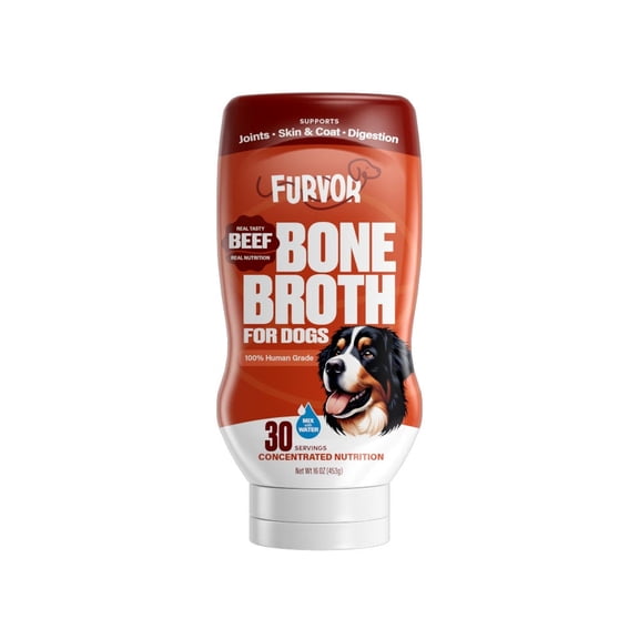 Furvor Beef Bone Broth for Dogs Collagen Protein Supplement for Digestion, Mobility, Immune System, Dog Food Topper, 16 oz