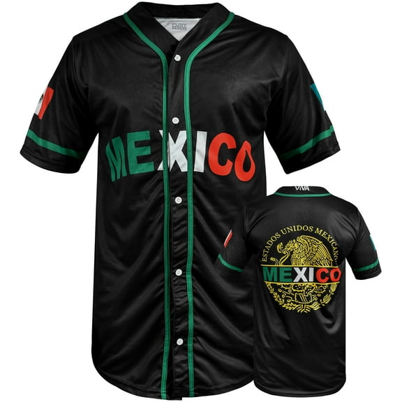 Fury Mexico Baseball Jersey, Black Mexico Baseball Button Down Jersey Shirts Mexican Flag Baseball (US, Alpha, Small, Regular, Regular, Black)