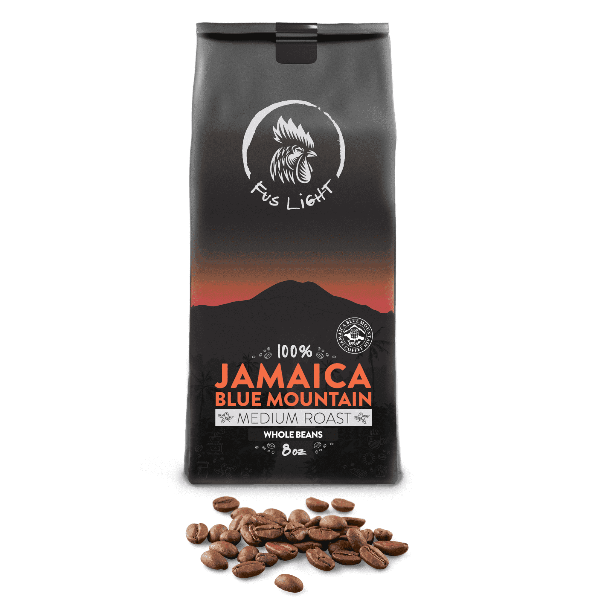 Fus Light Certified Authentic Genuine Blue Mountain Coffee from Jamaica 8 Ounce Whole Beans Farm to Cup Medium Roast