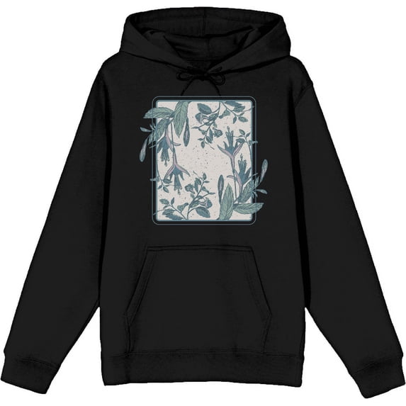 Fuschia Flowers Adult Black Long Sleeve Hoodie-Large