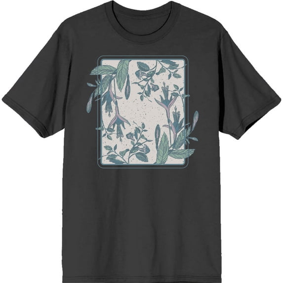Fuschia Flowers Adult Charcoal Crew Neck Short Sleee Tee-XS