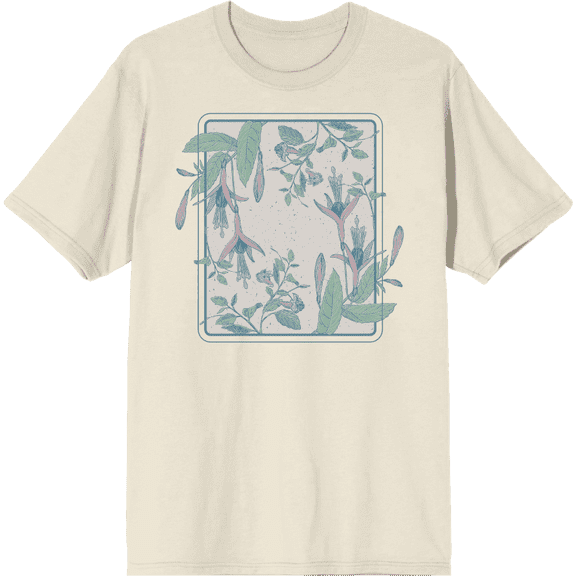 Fuschia Flowers Adult Natural Crew Neck Short Sleee Tee-XXL