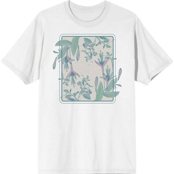 Fuschia Flowers Adult White Crew Neck Short Sleee Tee-Large