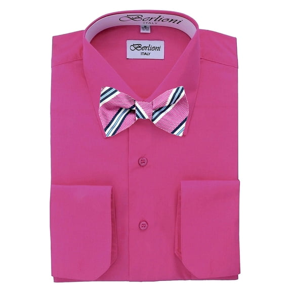 Fuschsia Solid Mens Dress Shirt and Self Tie Bow Tie