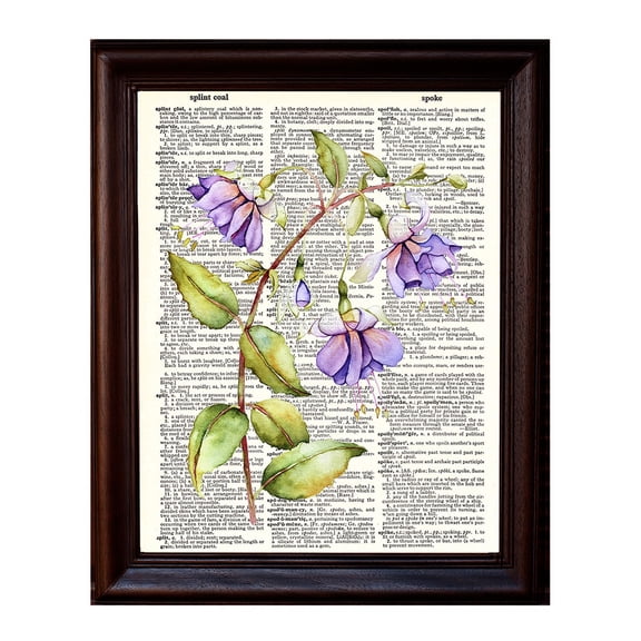 Fuscia Watercolor - Dictionary Art Print Printed On Authentic Vintage Dictionary Book Page - 8 x 10.5