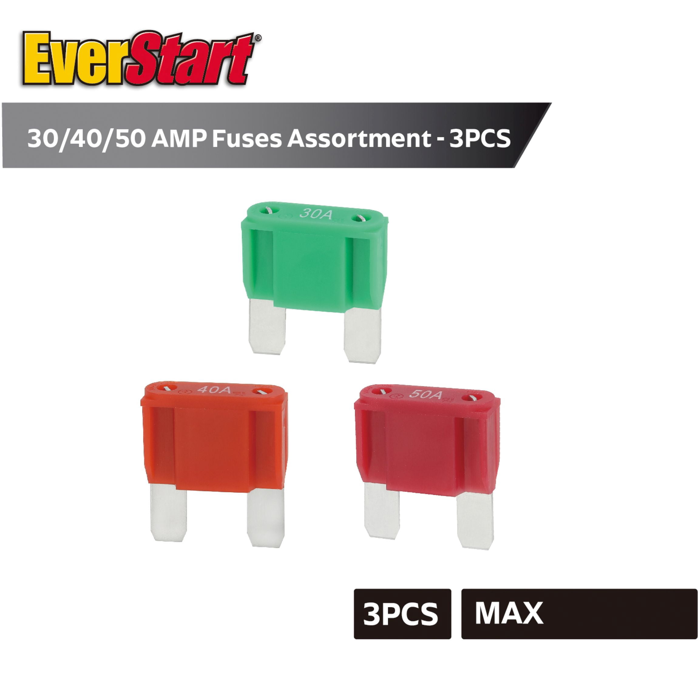 EverStart Maxi High-Power Fuse Assortment, UL Listed, Auto, Marine, and Electronic Applications, 3 Pieces