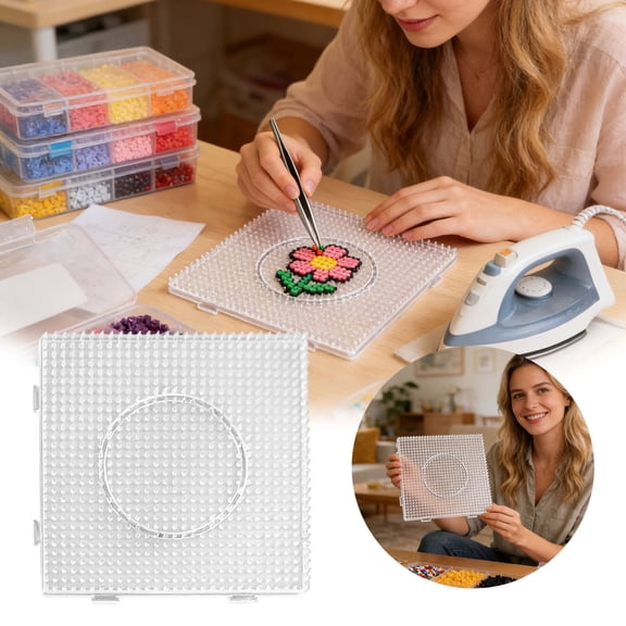 Fuse Bead Pegboard Set With Interlocking Design Diy Arts Craft Base With Multiple Design Templates(Clear S-5.5X5.5In)