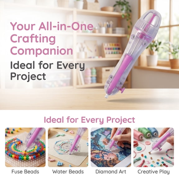 Fuse Bead Pen, 2.6mm Precision Bead Dispenser, High Capacity Fast Beading Craft Tool, Portable Single Pen Design for Holiday Home DIY Decoration and Kids Handmade Crafts, 1pc Pink