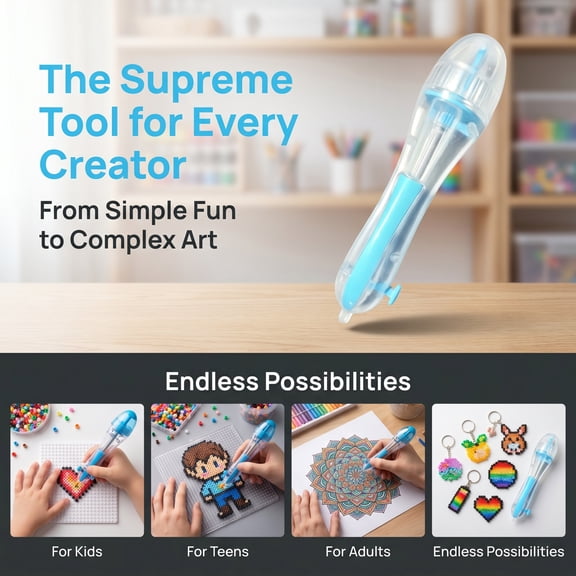Fuse Bead Pen, 2.6mm Precision Bead Dispenser, High Capacity Fast Beading Craft Tool, Portable Single Pen Design for Holiday Home DIY Decoration and Kids Handmade Crafts, 1pc Blue