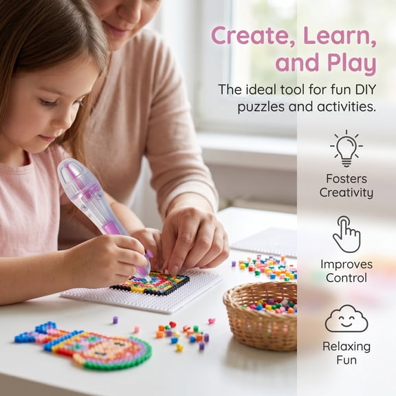 Fuse Bead Pen, Transparent Bead Dispenser Tool with Comfortable Grip, Multi-Functional DIY Bead Art Project Accessory, Safe Fun Creative Game for Parent-Child Interaction, 1pc Pink