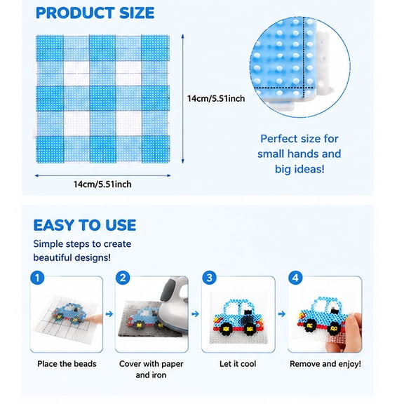 Fuse Beads Boards, Large Clear Pegboards Kits, Bead Grid for Crafts, Durable Plastic Reusable, for teenager Adults, 4 Pack