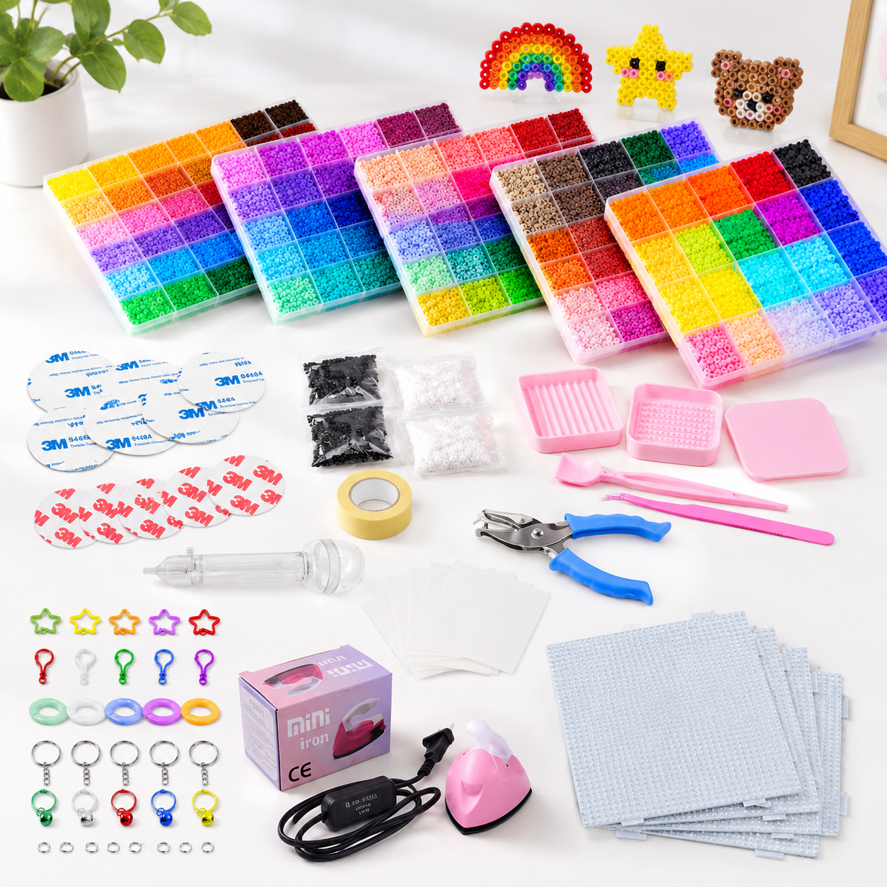 Fuse Beads Craft Kit 2.6mm 120 Colors 64000 Pieces with Built-In Iron ...