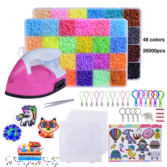 Fuse Beads with Iron, 26000Pcs 48 Colors 2.6mm Beads Craft Kit Including Pegboard, Melting Beads, Ironing Paper, Tweezers & Colorful Hooks for Kids,Art Craft Kit Gift for Girls and Boys Age 5+