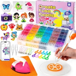 Fuse Beads Iron Kit with Fuse Bead Pen & App, 10500pcs 36 Colors 5mm Complete Iron Beads Kit for Beginners & Casual Crafters, DIY Art & Craft Gift for Home & Holidays