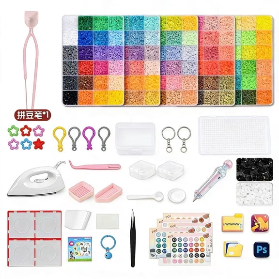 Fuse Beads Kit-120 Colors 62000 2.6mm-Easy DIY, Built-in Iron | DIY Crafts Supplies for Women, Great Supplies for Fuse Beads Artist, Art Decorations for Room, Ideal Gift,Pixel ArtAll-in-One (A Set)