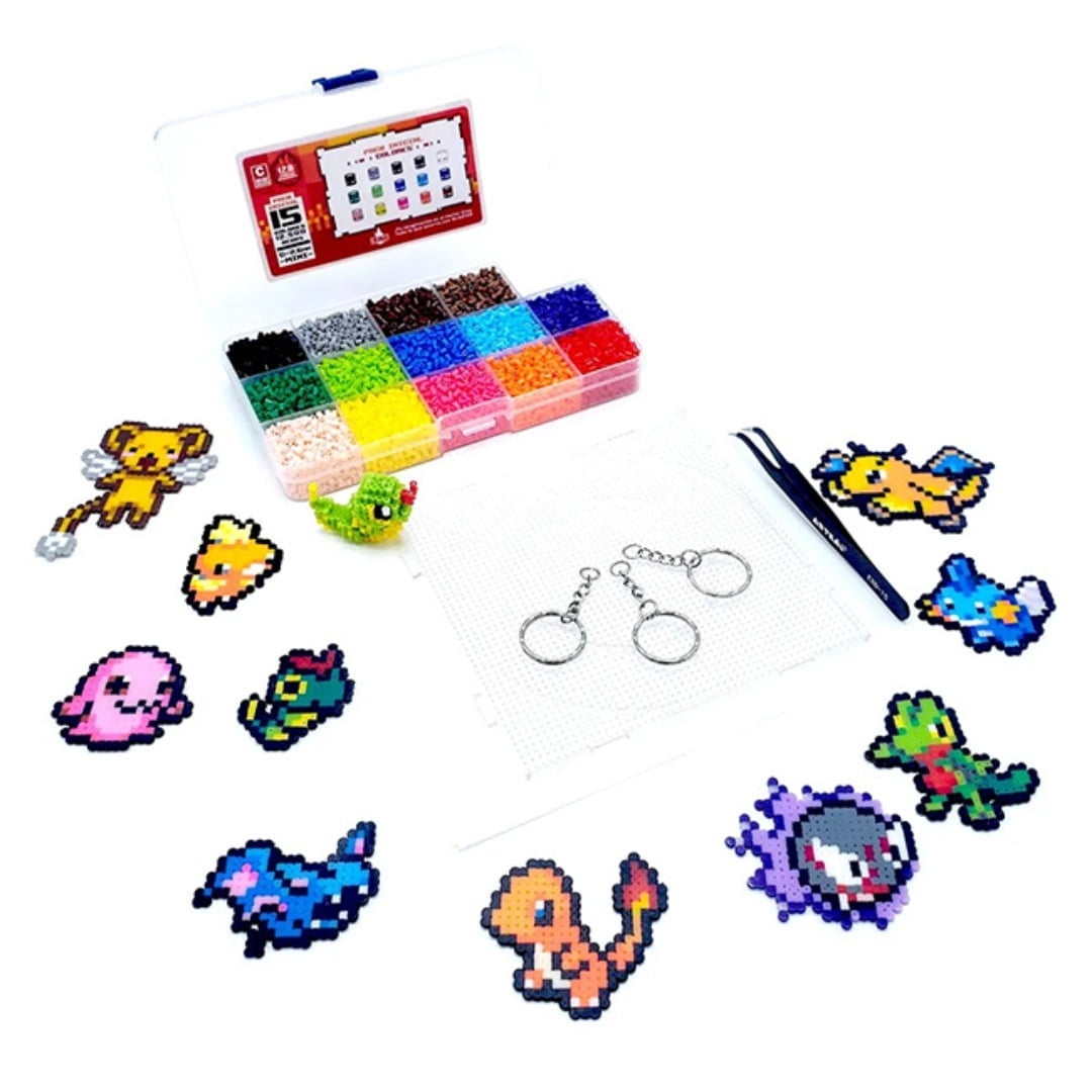 Fuse Beads Kit 2.6mm - 10,000 Beads Organizer Case, 15 Colors  + 2,000 Black Beads, 50x50 Pegboard, Key Rings, Metal Tweezer, Ironing Paper - Perfect for Kids and Adults DIY Craft Projects