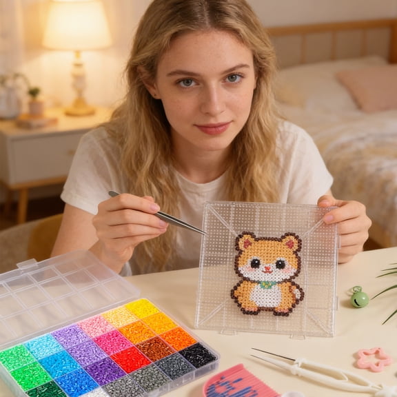 Fuse Beads Kit with Fuse Bead Pen,Multiple Patterns for Beginners, 4800 Piece 24 Colors Holiday Home DIY Decor Creative ProjectsPackage-Includes: 24-color beads, 8400 pieces