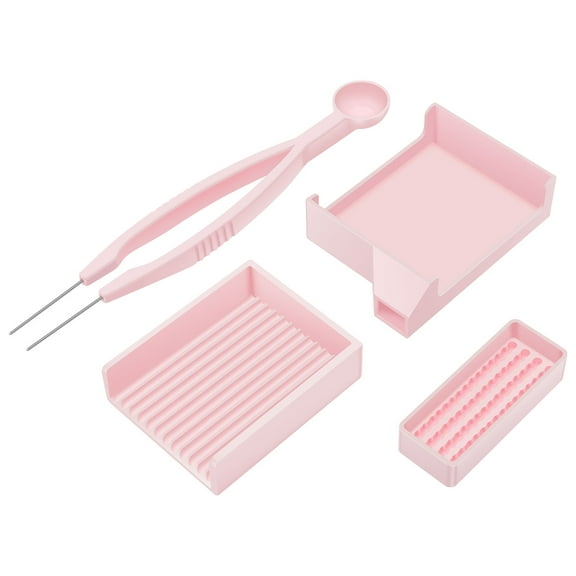 4 Pcs 5mm Fuse Bead Tweezers Kit & Aligner Tray, Efficient Single Needle Sorting Tools for Art Craft Project (Pink)