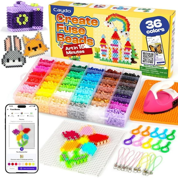 Fuse Beads with Mini Iron,36 Color 5MM Melty Board Fuse Beads Set for Kids,Art Craft Kit Gift for Boys and Girls