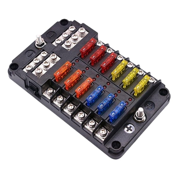 Fuse Box 12Volt Blade Fuse Block Holder, Waterproof Fuse Box with LED Indicator for 12V/24V Automotive Golf Cart Truck Car Boat Marine RV Van Vehicle