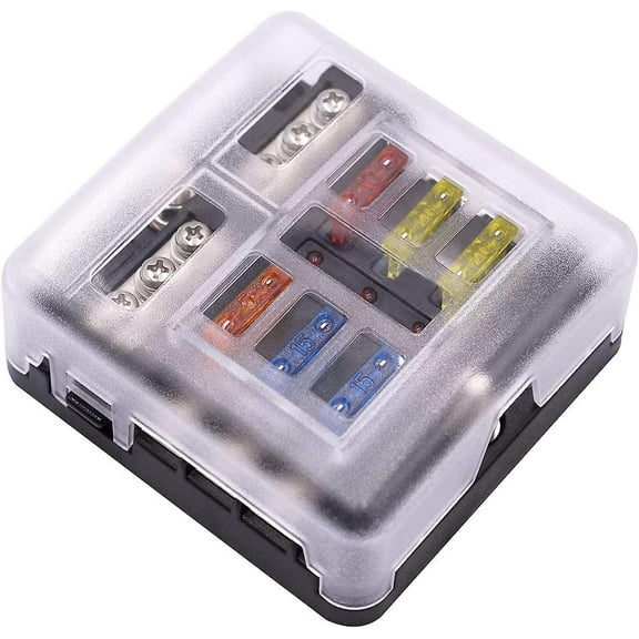 Fuse Box With Negative Bus, Blade Fuses Holder Block 6 Way With Led Indicator For Boat Van Car Truck