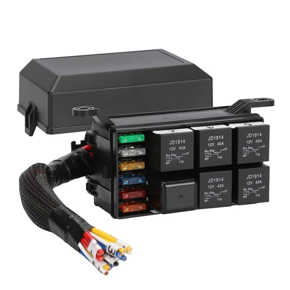 Fuse Relay Box Pre-Wired with 6 Slots Relays and ATC/ATO Blade Fuse Holder 6 Way Fuse, Fuse Relay Holder for Auto Car (5 * 5Pin-1 * 4Pin-12V)