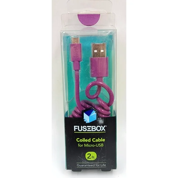 Fusebox 2 Ft Micro Usb Coiled Purple Cable Android Fast Data Transfer Type B
