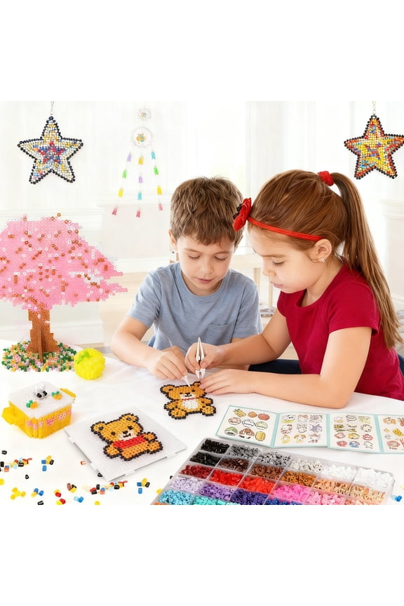 Fused Beads Kit 24 Colors with Pegboards and Iron, Complete Melty Beads Set for Creative Crafts, Includes 2000 Bonus Beads, Makes Keychains and Decor, Perfect Gift for Arts and Crafts Lovers