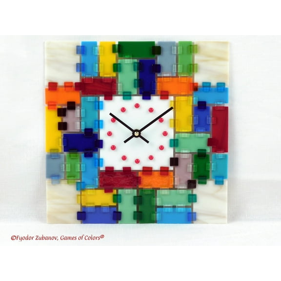 Fused Glass 10 x 10 Wall Clock Rectangular Fantasy - Summer day