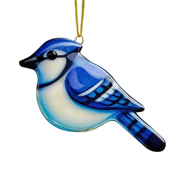 Fused Glass Birds Ornament, Nature's Birds Acrylic Christmas Ornament For Xmas Tree, Hummingbird, Cardinal, Robin, Owl, Blue Jay, Toucan, Kingfisher, Chickadee (Blue Jay)