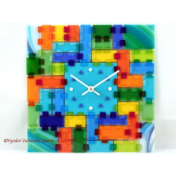 Fused Glass Wall Clock Rectangular Fantasy - Morning Dew