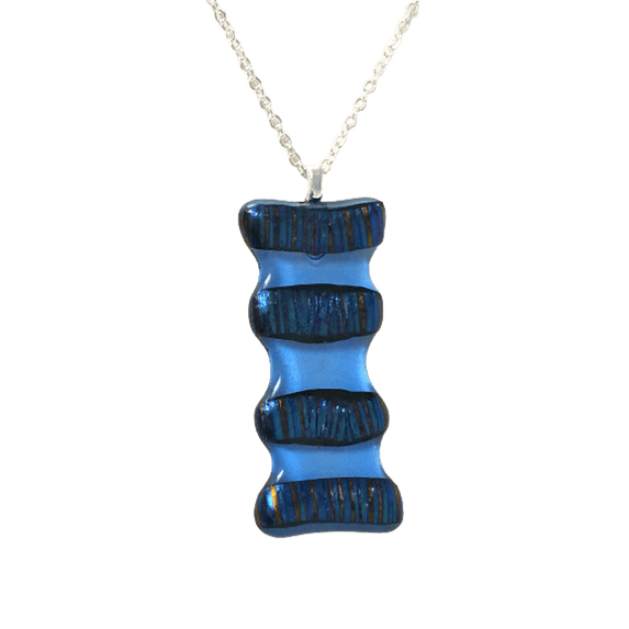 Fused Stained Glass Necklace - Black Ridges on Transparent Blue