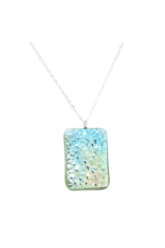 Fused Stained Glass Necklace - Green Druzy Dichroic