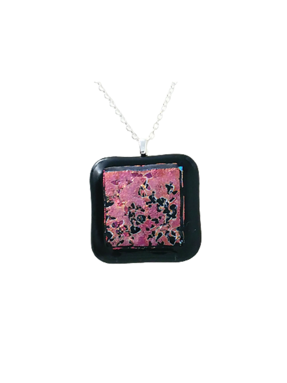 Fused Stained Glass Necklace - Pink and Orange Splatter Dichroic