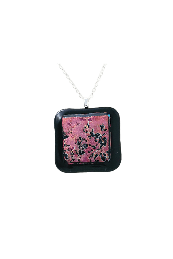 Fused Stained Glass Necklace - Pink and Orange Splatter Dichroic