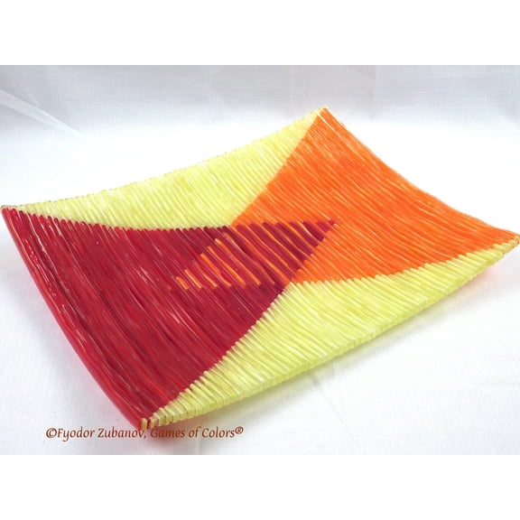 Fused glass decorative square plate Twin Peaks; glass art; textured surface