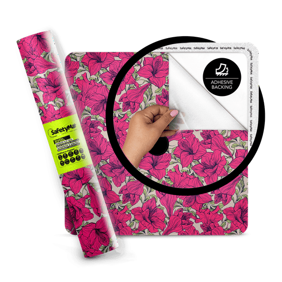 Fushia Amarilis Floral Pattern Shower Mat | Peel and Stick, Anti Slip Mat Certified for Safety