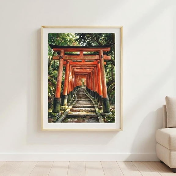 Fushimi Inari Torii Gate Print, Kyoto Japan Shrine Wall Art, Vermillion Path Landscape Poster , Poster Print Only