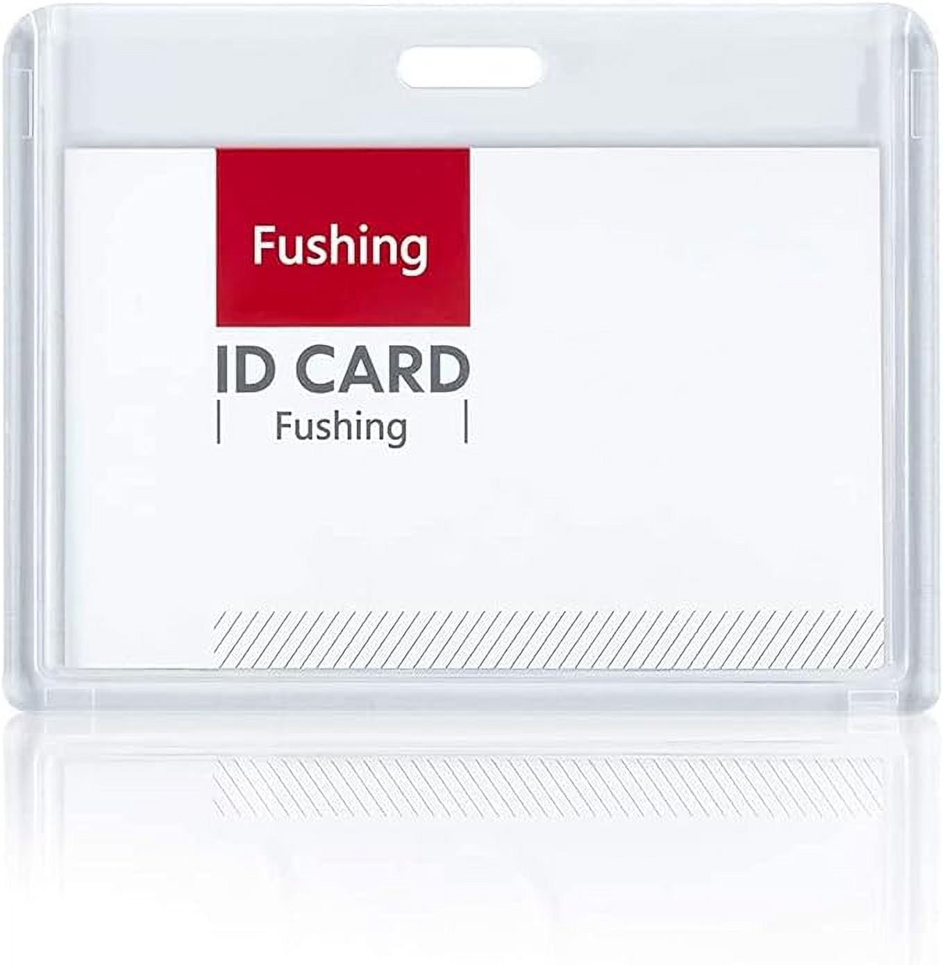 Fushing 6 Pack Heavy Duty ID Card Holders Double-Sided Clear Acrylic  Crystal Badge Holder, Name Tag Holder for Employee Worker Office Meeting  Company School (Horizontal) 