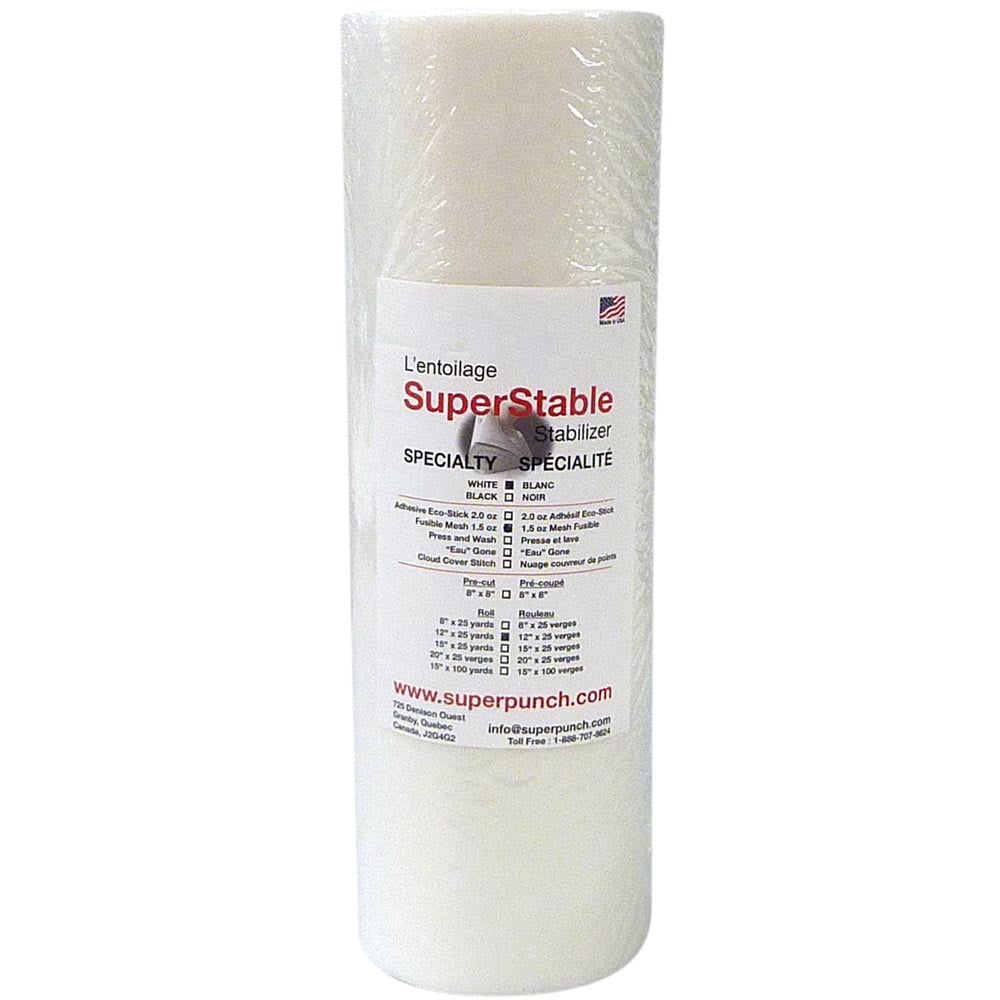 Fusible Mesh Stabilizer 1.5 oz 15 inch x 25 Yard Roll. SuperStable Fuse Embroidery Stabilizer Backing