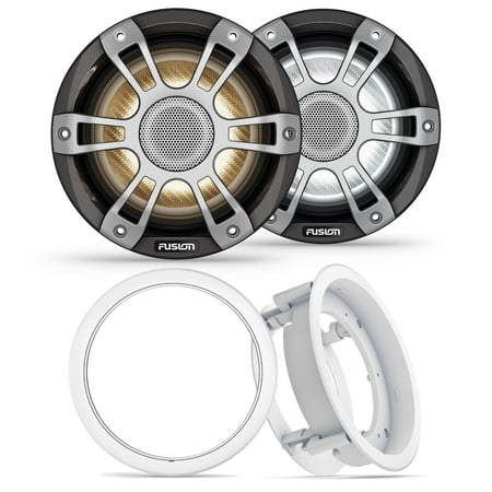 Fusion 1 pair SG-FL653SPG 6.5" Signature i3 Series RGB LED Marine Coax Gray Sport Grills with 1 Pair Fusion MS-FM65KIT 6.5" White Flush Mount Kit